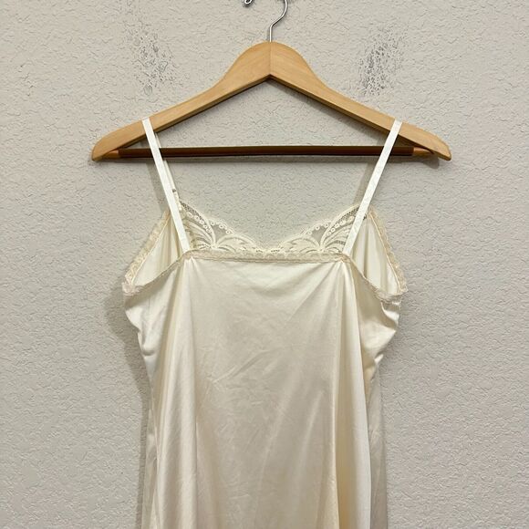 VTG 70s WORKER MAID Lace-Trim Satin Midi Slip Dress Cream UNION WORKER - Picture 6 of 10